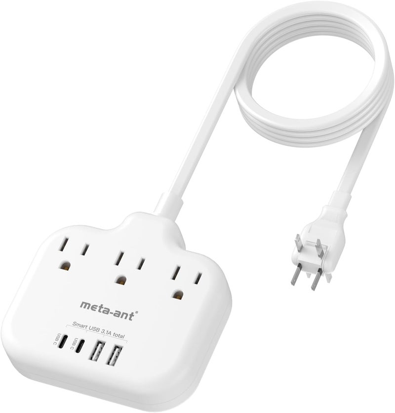meta-ant US to Japan Adapter, 2 Prong to 3 Prong Outlet Adapter with 3 Outlets & 4 USB(2 USB-C), 5FT Extension Cord, 180 Rotating Flat Plug 1875W, Type A Plug Adapter for USA to Japanese China Canada - Image 1